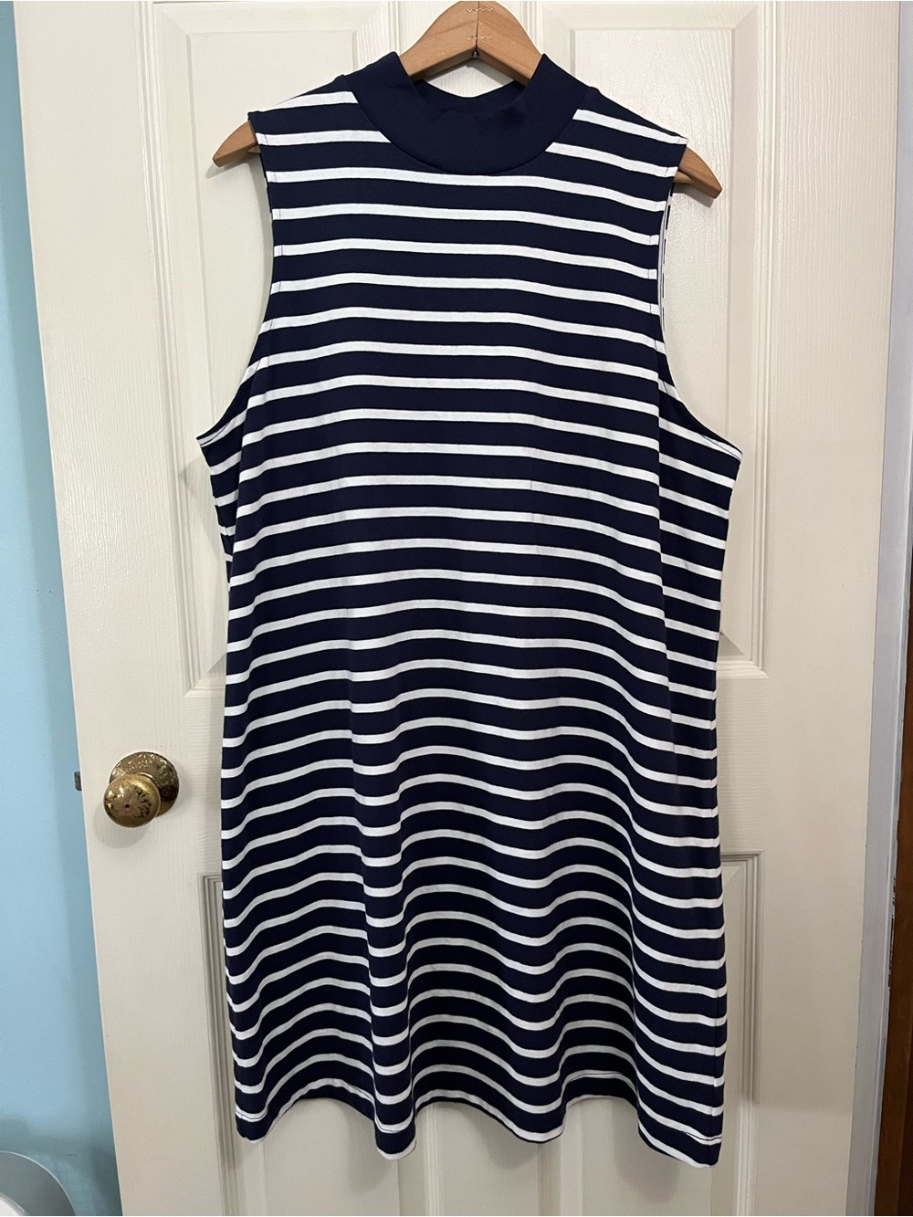 GAP Navy and White Striped Mock Neck Dress Size XL 100% Cotton